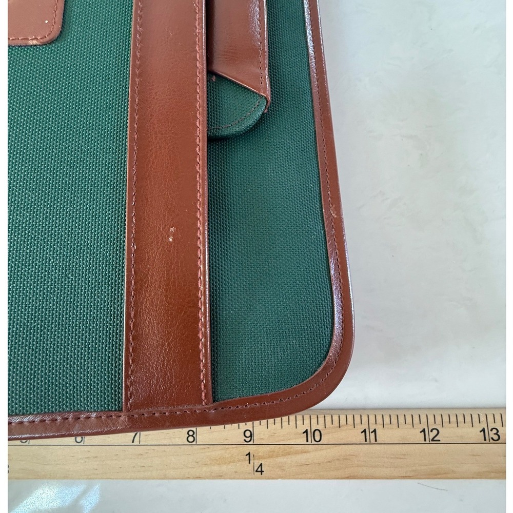 VTG Green Canvas Faux Leather Zip Portfolio Binder Organizer Briefcase Handles - Picture 8 of 8